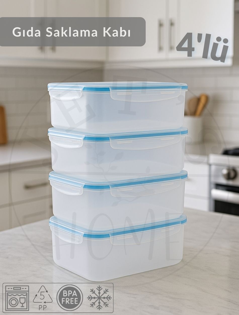 4'lü Vakumlu Saklama Kabı Seti Hava Almaz BPA Free Kilitlenebilir Gıda Erzak Kabı 4 L