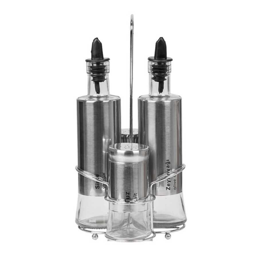 4’lü Set Paslanmaz Yağlık Sirkelik Tuzluk Çelik Yağdanlık 300 ml