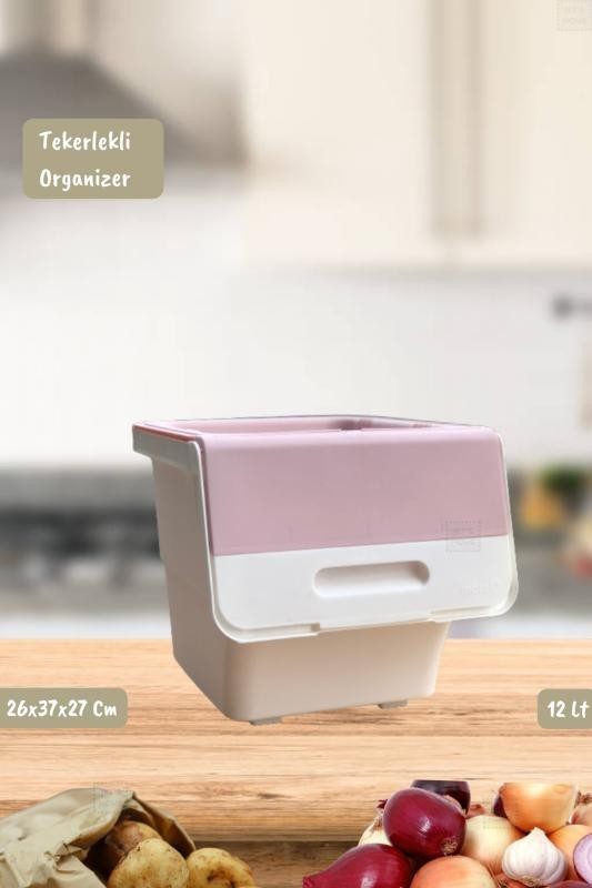 Tekerlekli Sebzelik BPA Free Soğanlık Oyuncaklık Organizer Beyaz Beyaz Pembe 12 Lt
