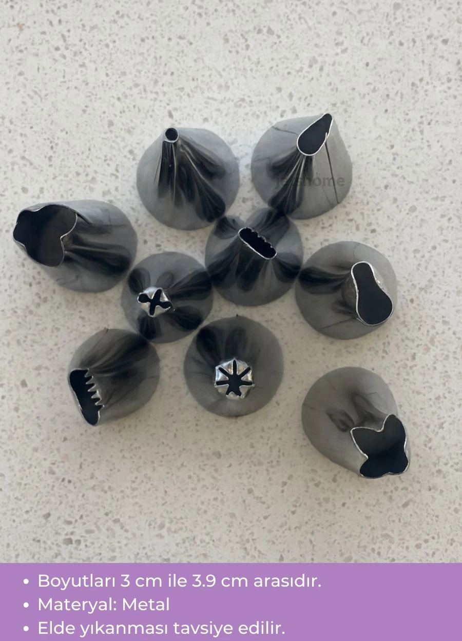 Orta Boy 9’lu Metal Krema Duy Seti – Pasta Duyu Cupcake ve Kurabiye Krema Duyu Süsleme