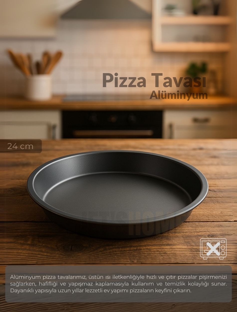 Pizza Tavası Alüminyum Pizza Tepsisi Yapışmaz Lahmacun Pide Tavası 24 Cm