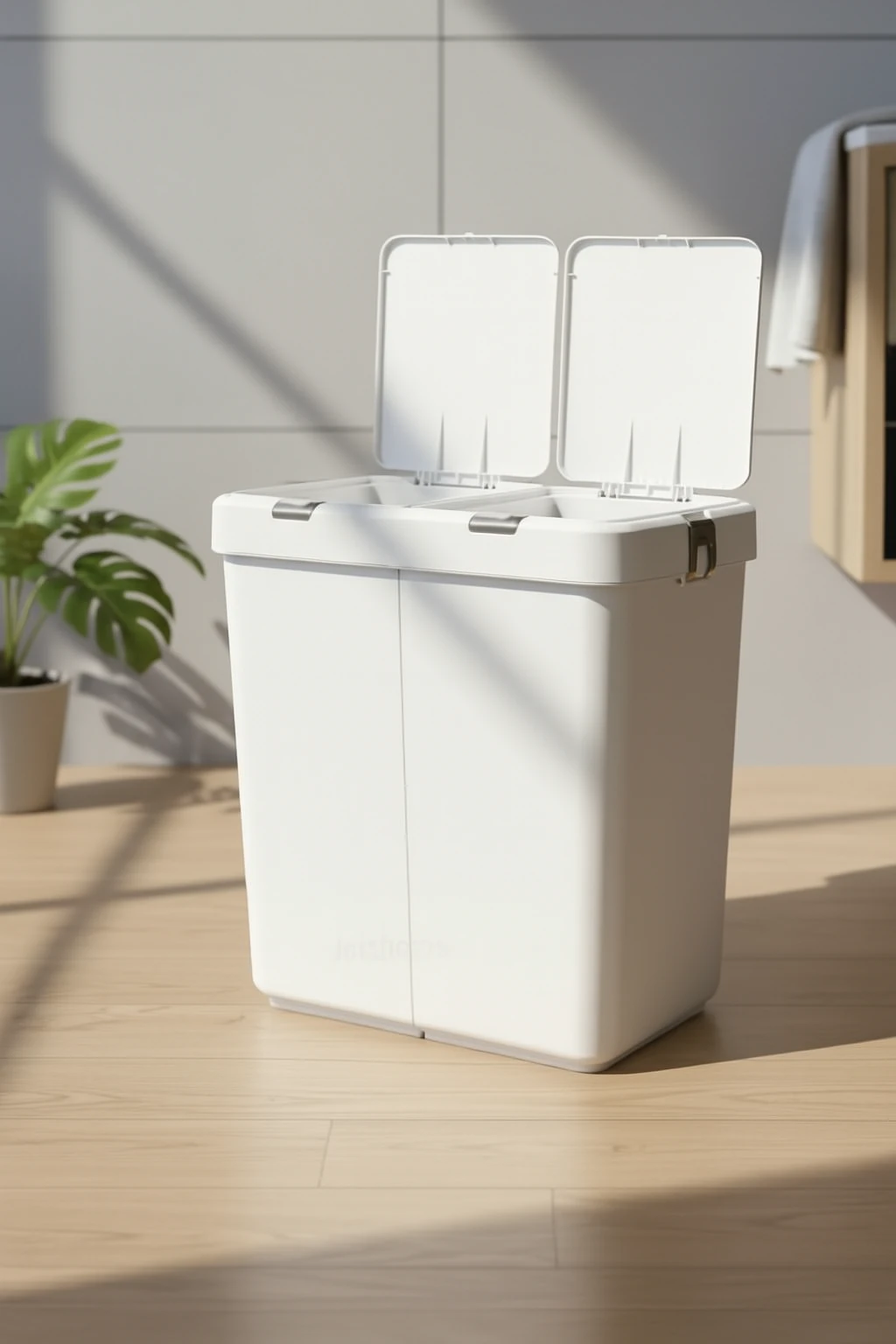 İkili Dokunmatik Çamaşır Sepeti Beyaz-Gri Tuş Temizlik Kovası Kirli Sepeti 80 L