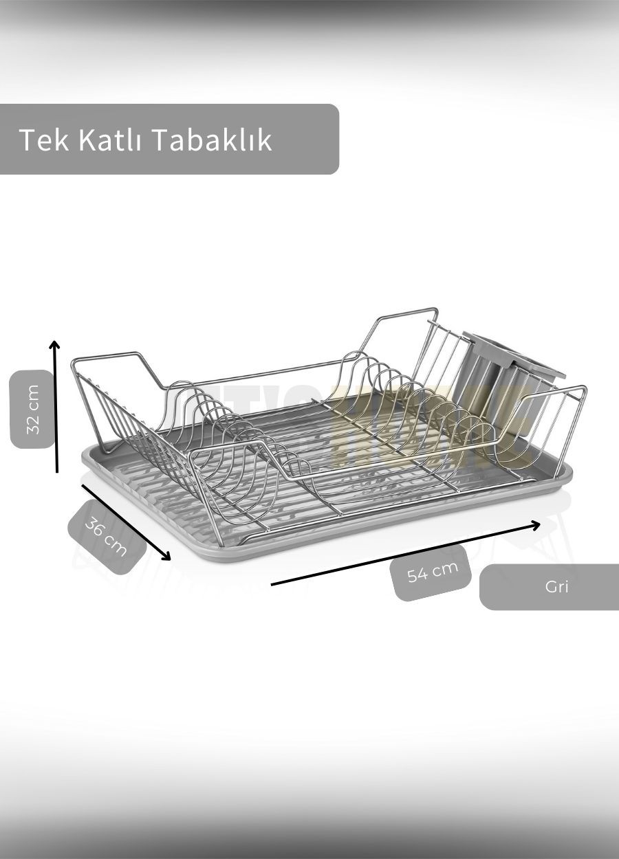 Tek Katlı Bulaşıklık Tezgah Üstü Tabaklık BPA FREE Bulaşık Sepeti Gri