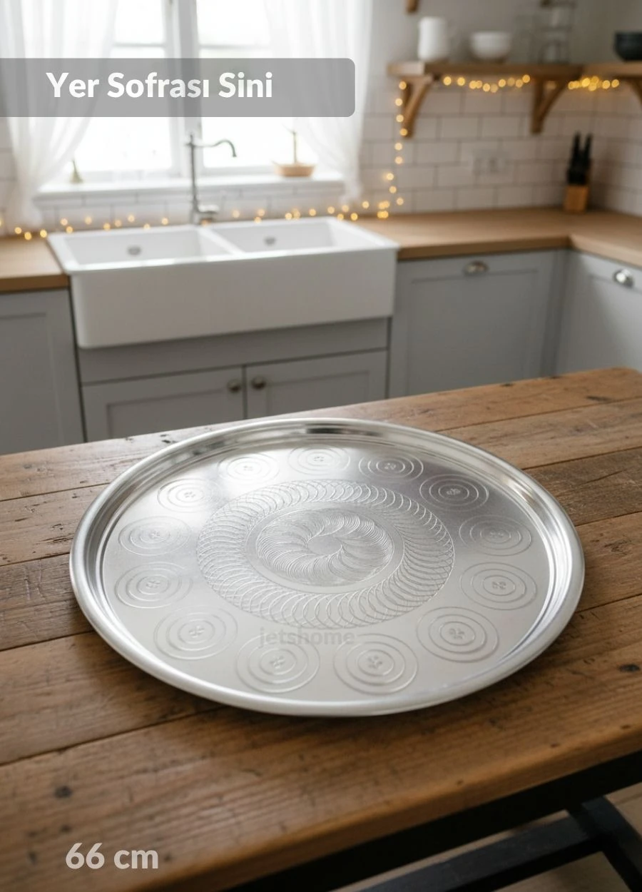66 cm Paslanmaz Çelik Yer Sofrası Yemek Sunum Çay Kahve Servis Tepsisi Sini No:70