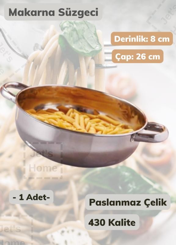 Çelik Makarna Süzgeci 26 cm Kulplu Paslanmaz Çelik Süzgeç