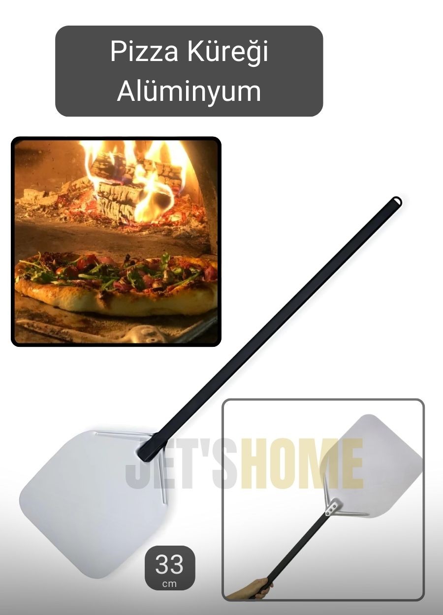 Pizza Küreği Alüminyum Lahmacun Küreği Saplı Fırın Küreği Asılabilir 33 cm Çaplı