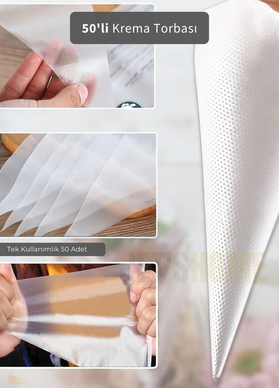 50'li Krema Torbası Kullan At Şanti Sıkma Torbası Büyük Boy Süsleme Torbası Krema Duyu Torbası