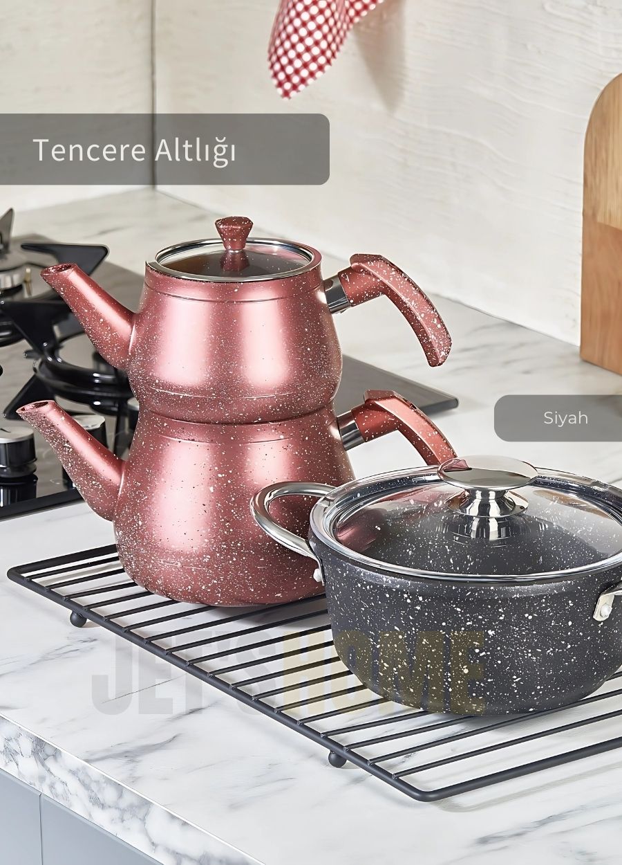 Nihale Paslanmaz Tencere Çaydanlık Altlığı Isıya Dayanıklı Siyah 47x24 cm