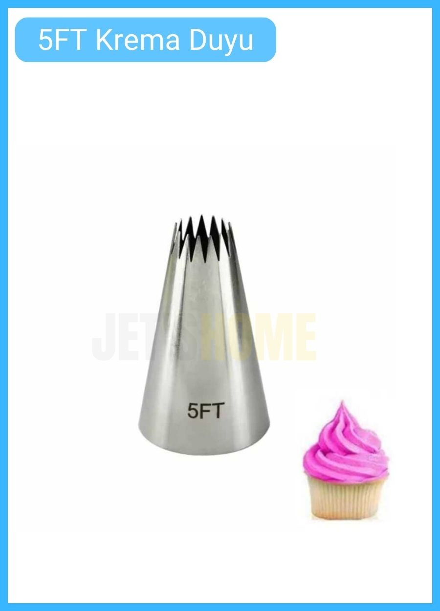 5FT Açık Yıldız Desen Krema Duyu Büyük Boy Pasta Duyu Paslanmaz Çelik Krema Torbası Ucu 3.0x1.4x4.8 cm