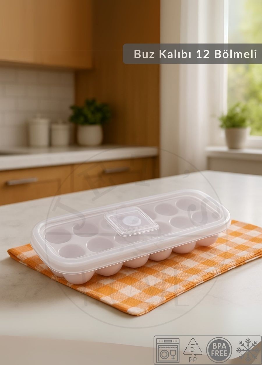2'li Set Buz Kalıbı 12 Bölmeli Esnek Silikon Buz Küpü BPA FREE Yuvarlak Bas Parmak Buzluk Çapı 3,5 cm Pembe