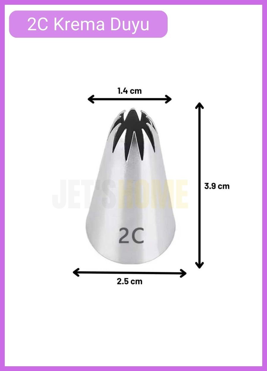 2C Kapalı Yıldız Desen Krema Duyu Büyük Boy Pasta Duyu Paslanmaz Çelik Krema Torbası Ucu 2.5x1.4x3.9 cm
