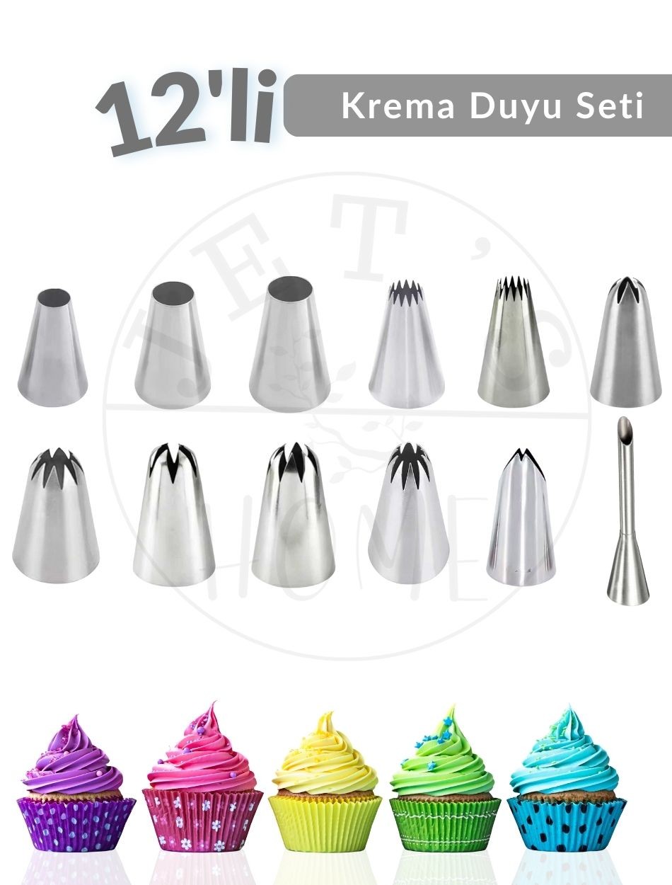 12'li Krema Duyu Seti Büyük Boy Pasta Dolgu Kreması Paslanmaz Şanti Duyu Çelik