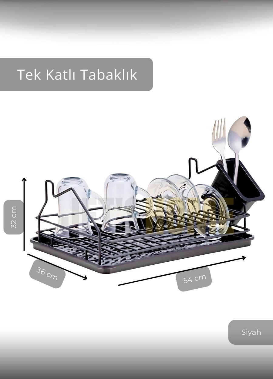 Tek Katlı Bulaşıklık Tezgah Üstü Tabaklık BPA FREE Bulaşık Sepeti Siyah