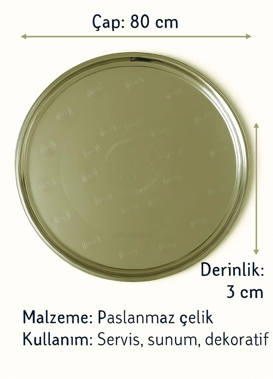80 cm Paslanmaz Çelik Yer Sofrası Yemek Sunum Çay Kahve Servis Tepsisi Sini No:85