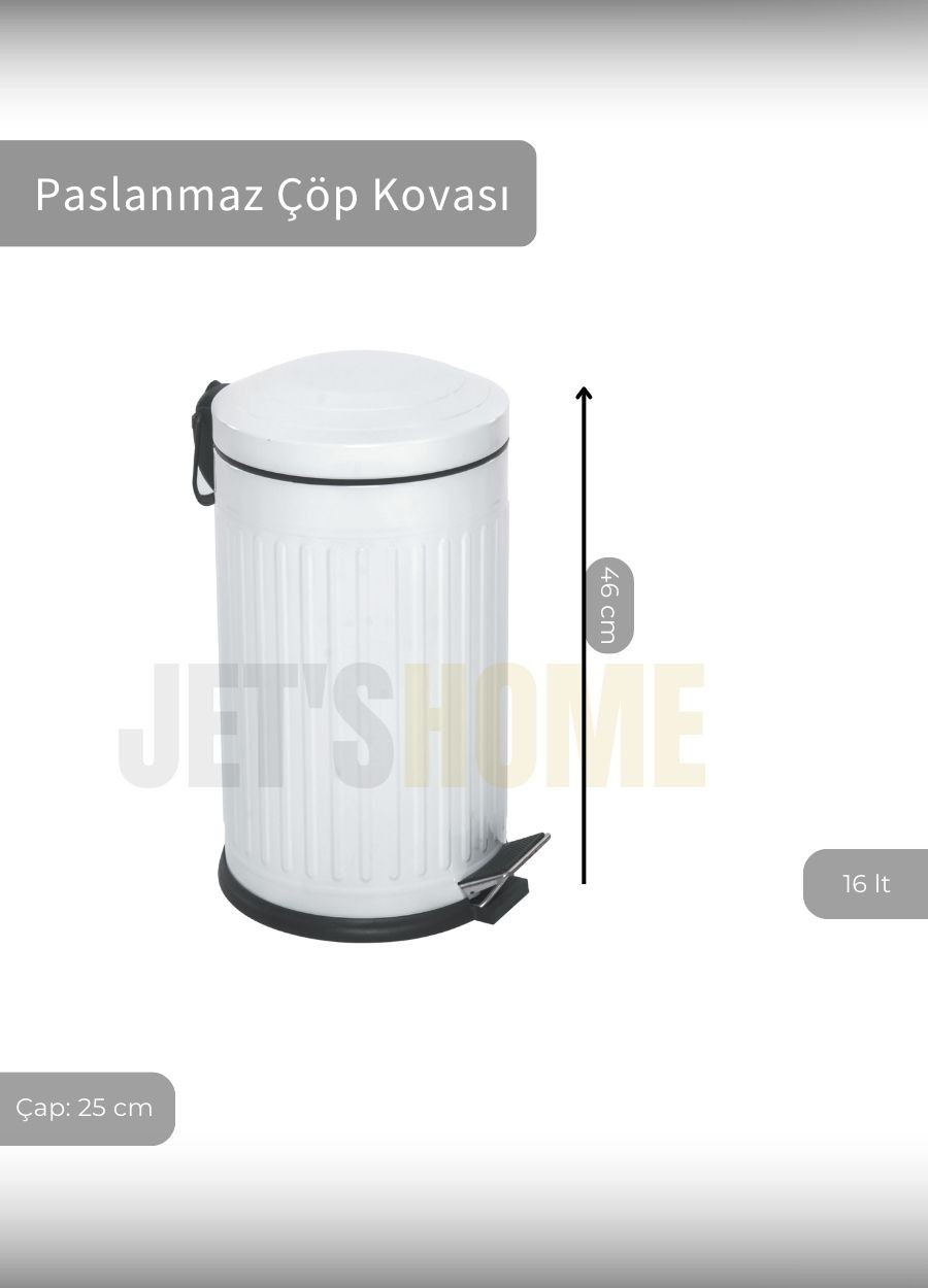 Pedallı Banyo Çöp Kovası Paslanmaz 16 Lt Mutfak Çöp Kutusu Beyaz