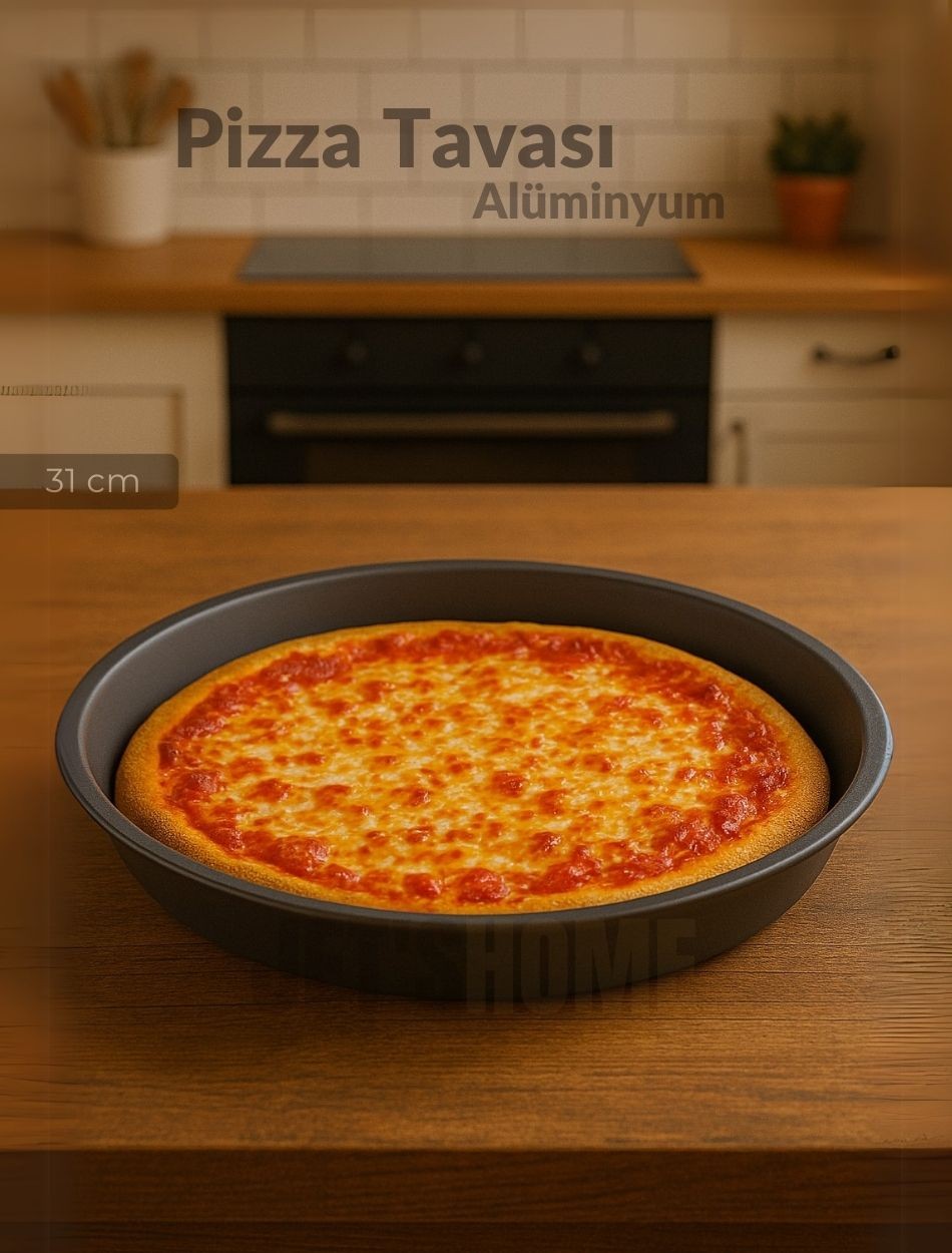 2'li Pizza Tavası Seti Alüminyum Pizza Tepsisi Yapışmaz Lahmacun Pide Tavası 31 Cm