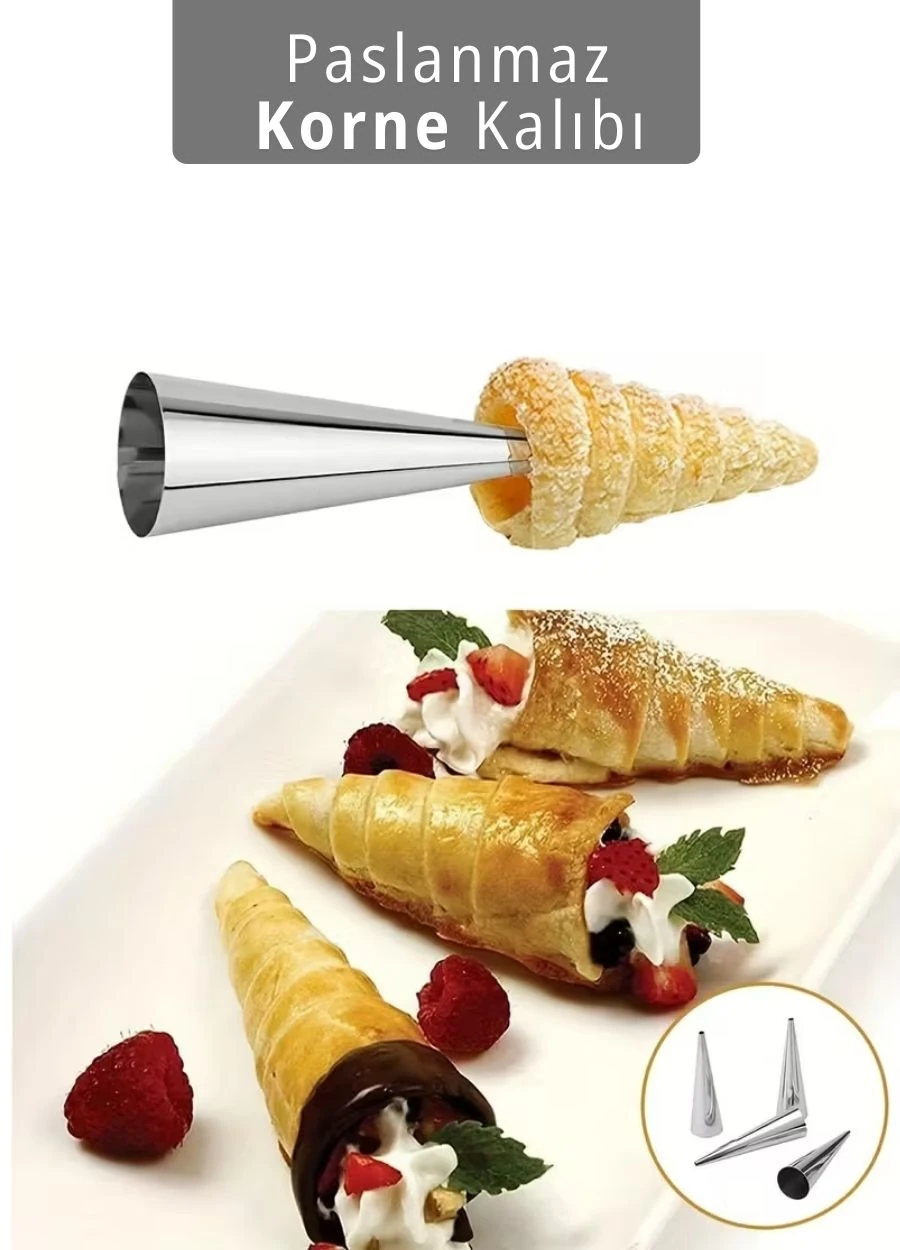 12'li Korne Kalıbı Torpil Huni Tatlı Kalıbı Pasta Kurabiye Profiterol Milföy Süsleme Aparatı 12 cm