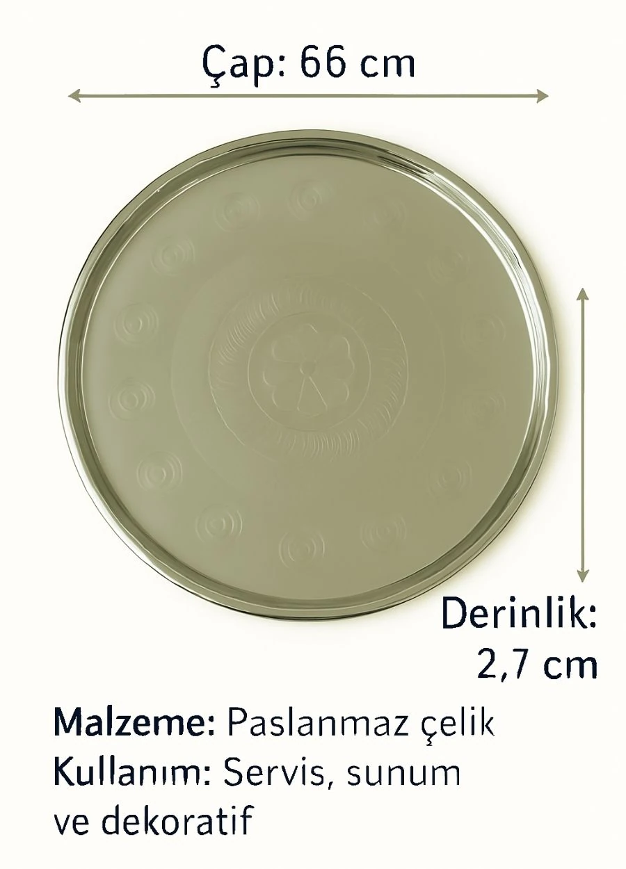 66 cm Paslanmaz Çelik Yer Sofrası Yemek Sunum Çay Kahve Servis Tepsisi Sini No:70