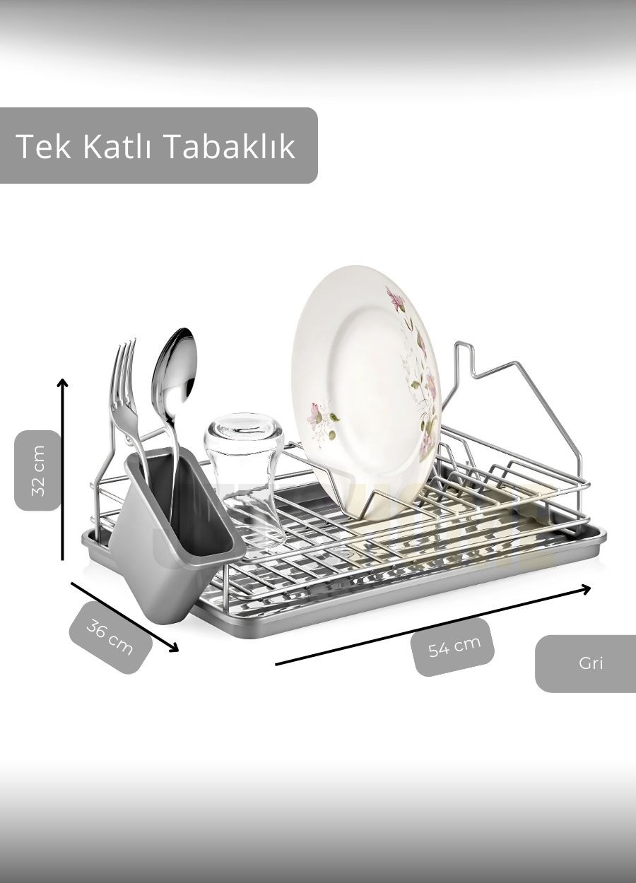 Tek Katlı Bulaşıklık Tezgah Üstü Tabaklık BPA FREE Bulaşık Sepeti Gri