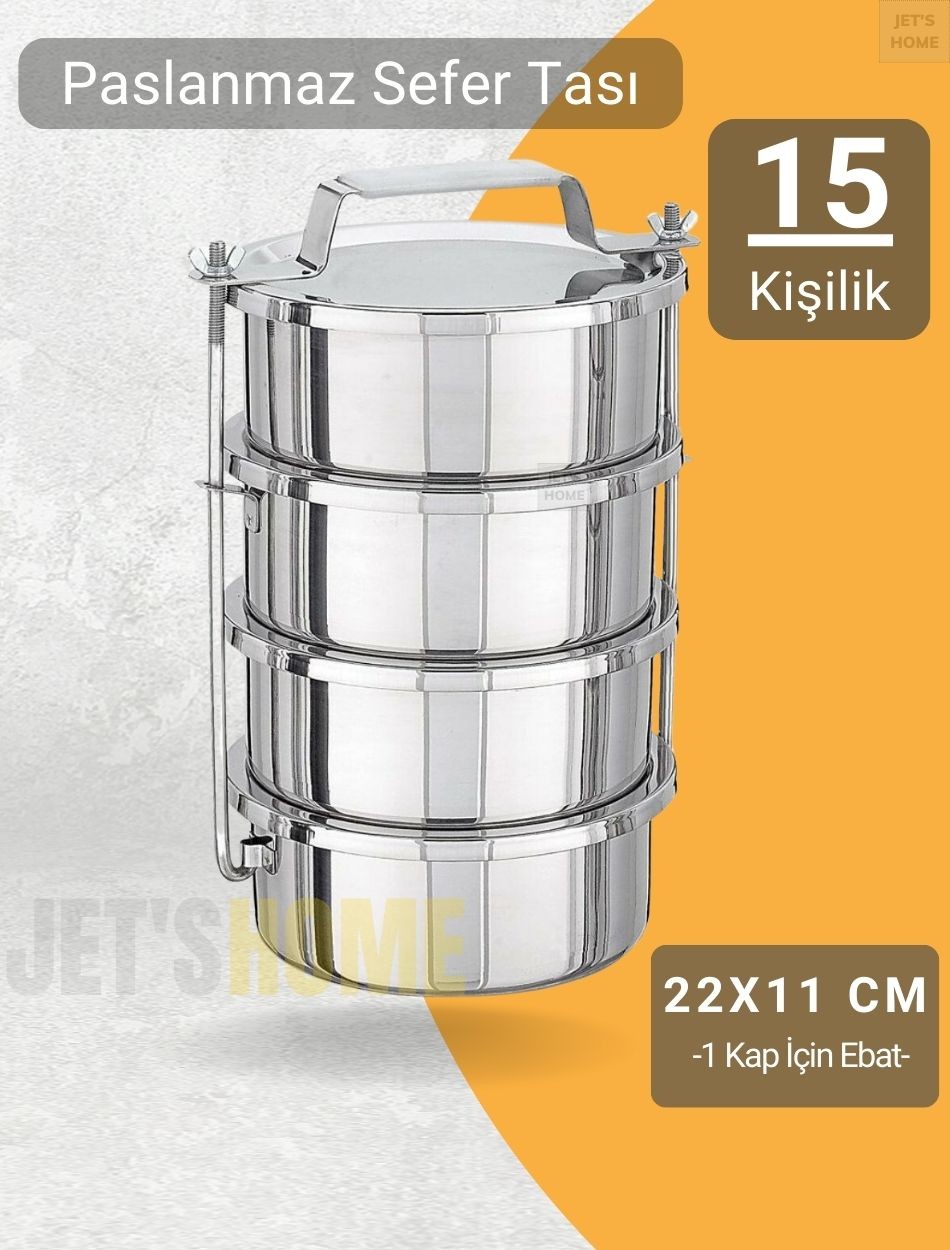 4’lü Sefer Tası 22x11 cm Yemek Taşıma Kabı Paslanmaz Çelik No:6