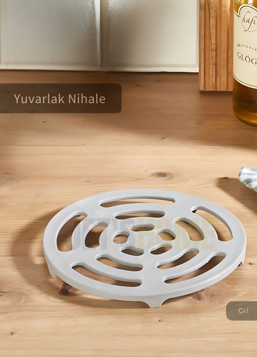 Yuvarlak Nihale Paslanmaz Tencere Çaydanlık Altlığı Isıya Dayanıklı Kalın Plastik Gri