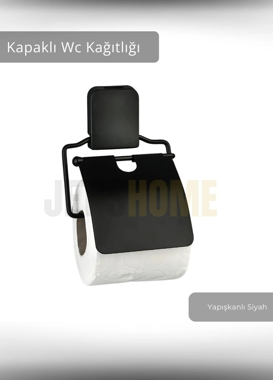 Paslanmaz Kapaklı Tuvalet Kağıdı Askılığı Wc Kağıtlık Tutucu Siyah