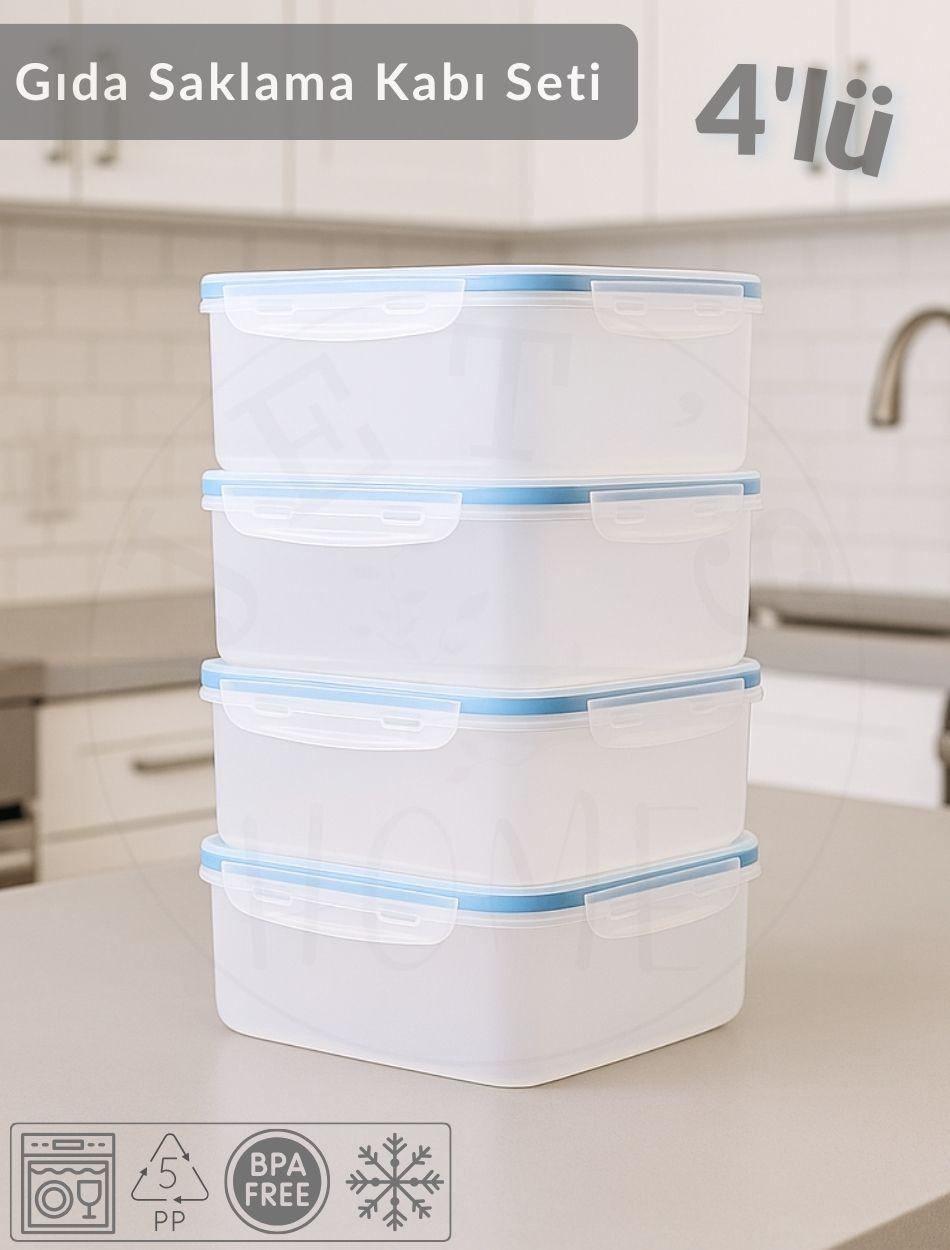 4'lü Vakumlu Saklama Kabı Seti Hava Almaz BPA Free Kilitlenebilir Gıda Erzak Kabı 2.5 L