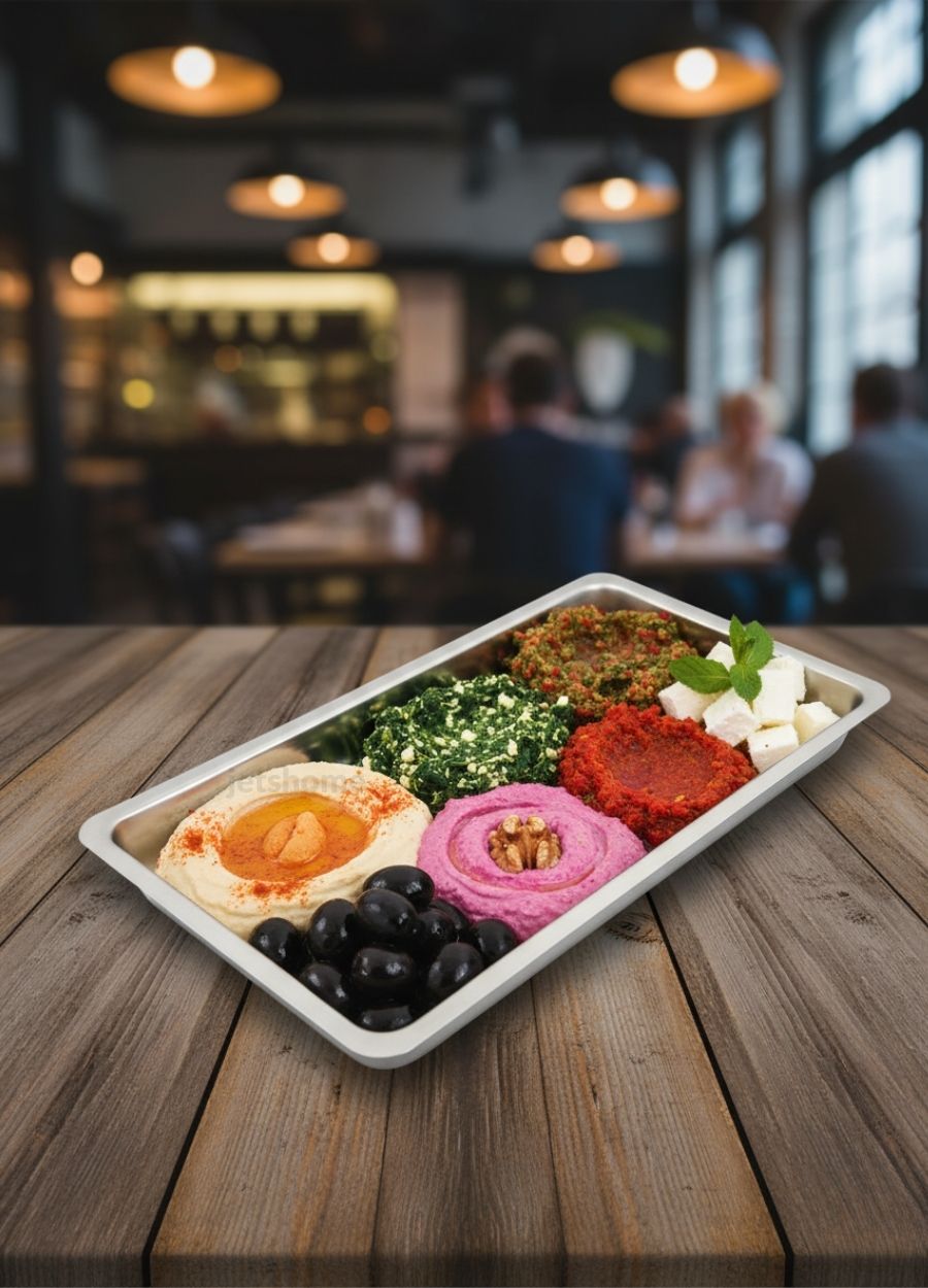 Meze Küveti 430 Kalite Meze Tabağı Paslanmaz Çelik Servis Küveti 19,5x29,5x3,2 cm