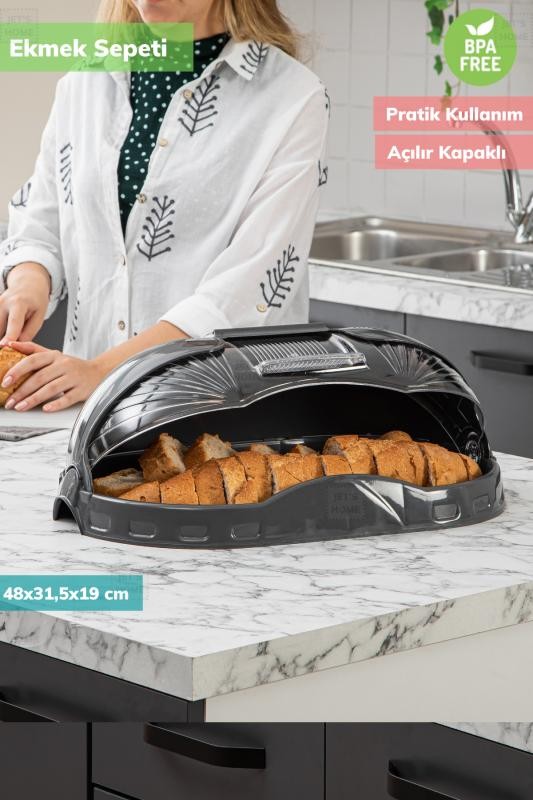 Pratik Ekmek Sepeti Açılır Kapaklı Ekmek Dolabı Plastik BPA Free