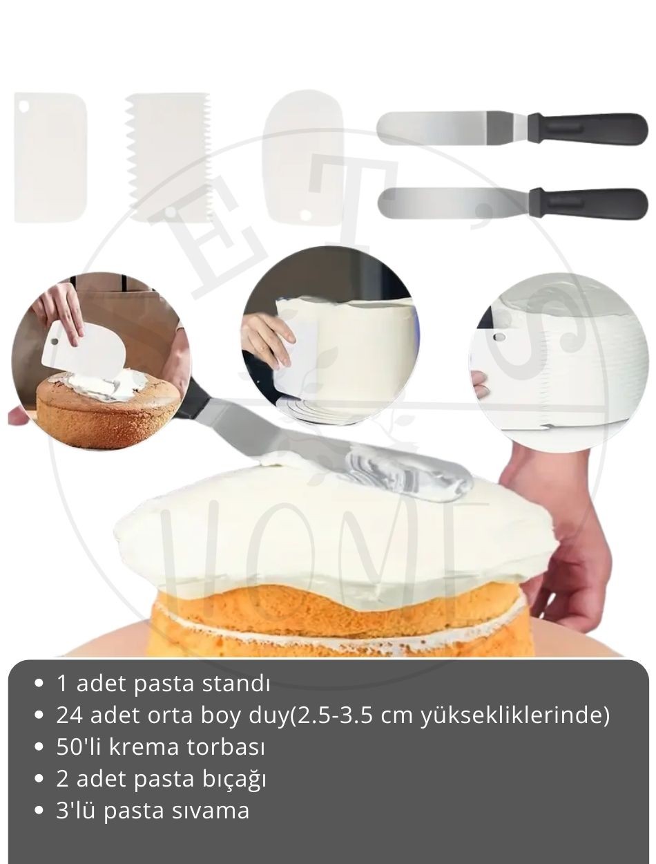 29 Parça Pasta Süsleme Seti Paslanmaz Çelik Stand Krema Duyu-Torbası Pasta Bıçağı