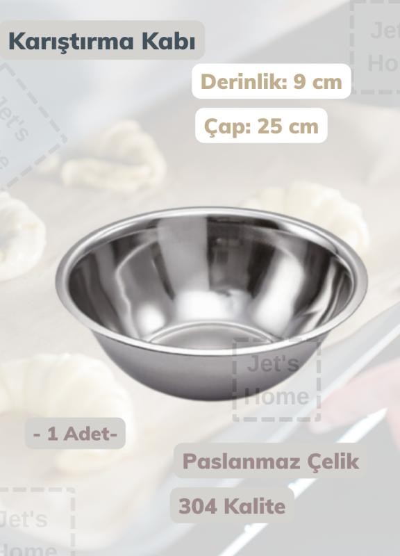 Derin Karıştırma Kabı 25 cm Paslanmaz Çelik