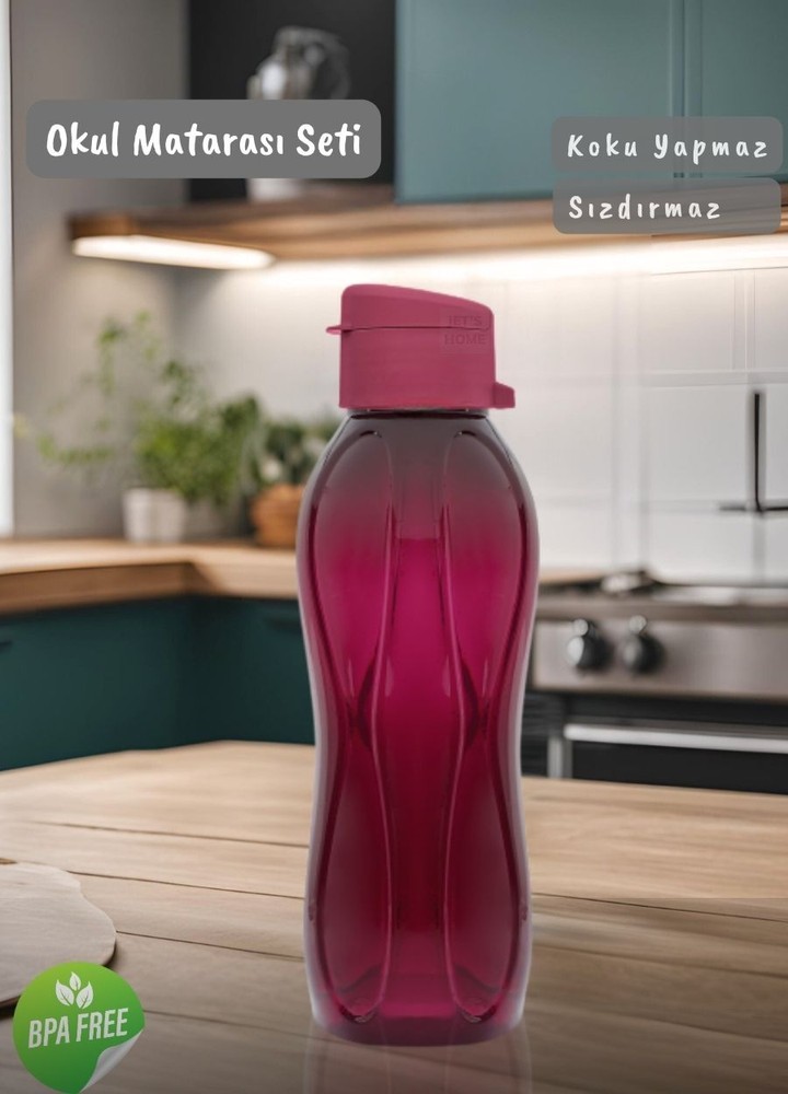 2’li Okul Matarası Seti BPA FREE Öğrenci Suluğu Kokusuz Suluk Siyah Bordo 750 ml