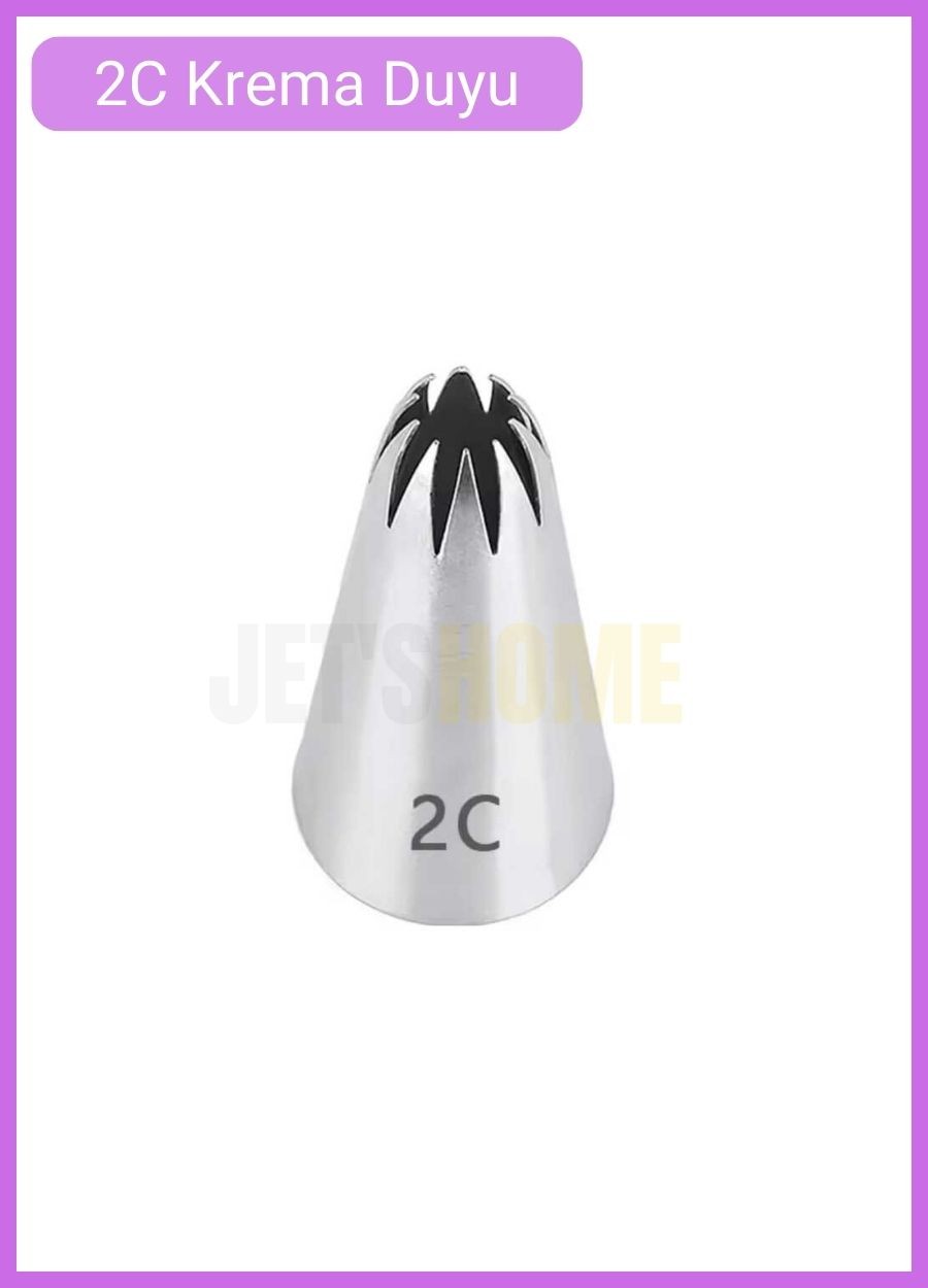 2C Kapalı Yıldız Desen Krema Duyu Büyük Boy Pasta Duyu Paslanmaz Çelik Krema Torbası Ucu 2.5x1.4x3.9 cm