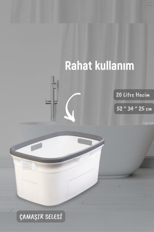 Çamaşır Selesi Dayanıklı Çamaşır Sepeti Gri Beyaz 20 Litre