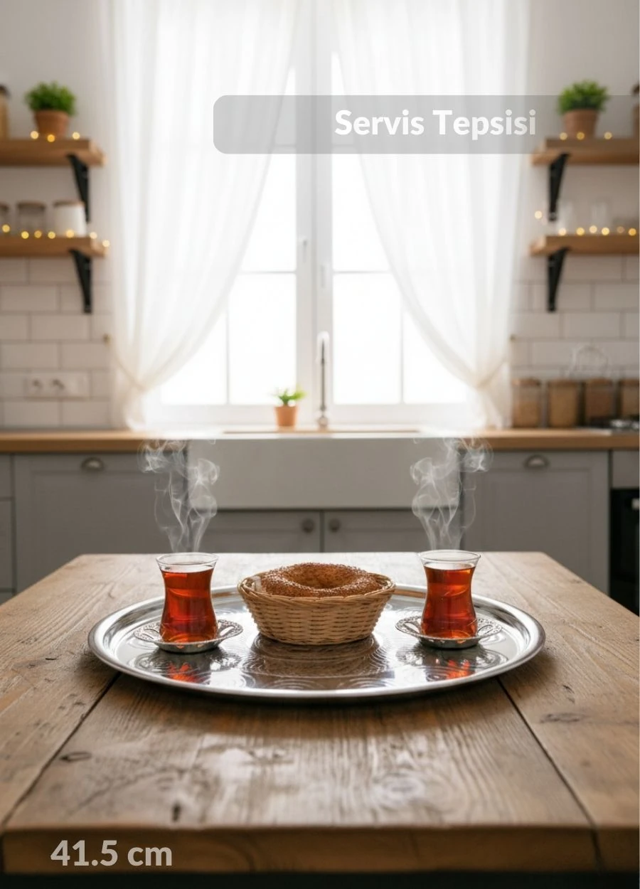41,5 cm Paslanmaz Çelik Yemek Sunum Çay Kahve Servis Tepsisi Sini No:45