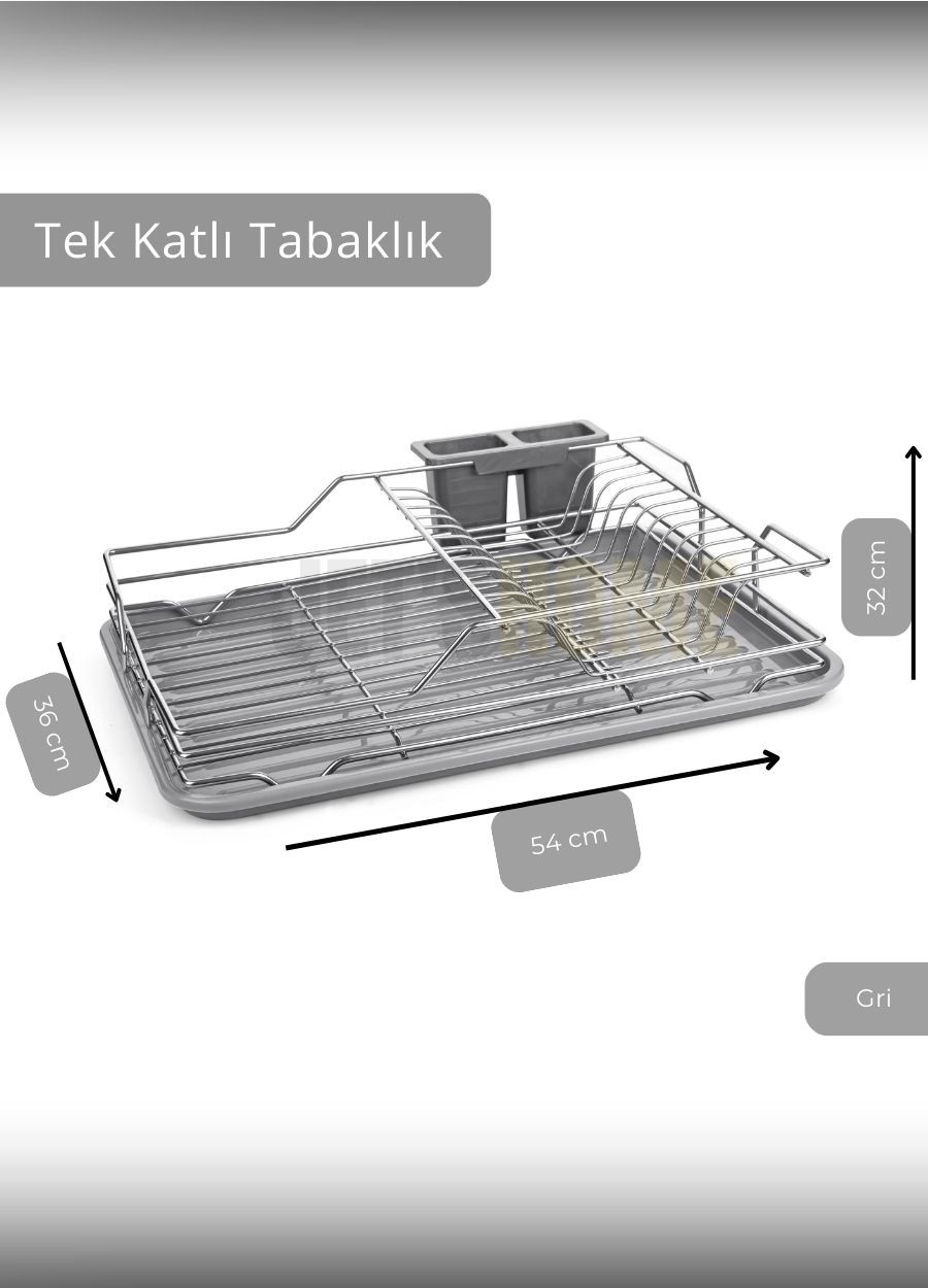 Tek Katlı Bulaşıklık Tezgah Üstü Tabaklık BPA FREE Bulaşık Sepeti Gri Paslanmaz
