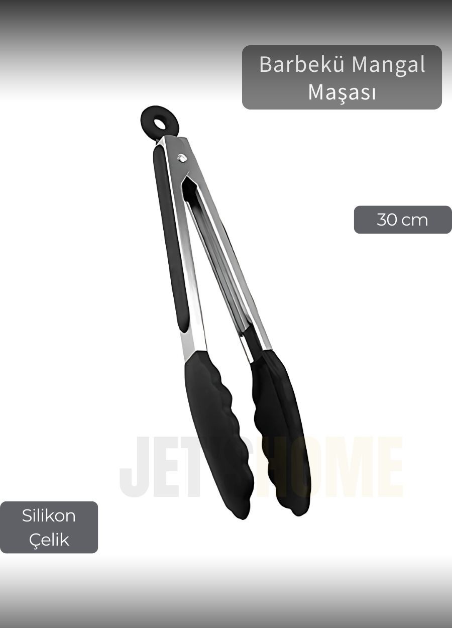 Sunum Maşası Barbekü Maşası Mangal Maşa Silikon Salata Maşası Siyah 30 cm