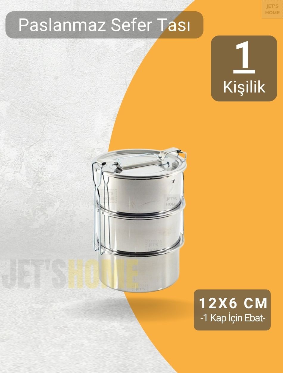 3’lü Sefer Tası 12x6 cm Yemek Taşıma Kabı Paslanmaz Çelik No:1