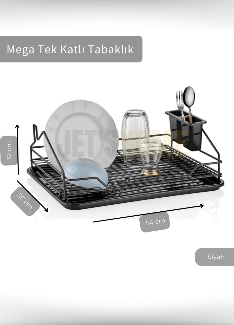 Mega Tek Katlı Bulaşıklık Tezgah Üstü Tabaklık BPA FREE Bulaşık Sepeti Siyah