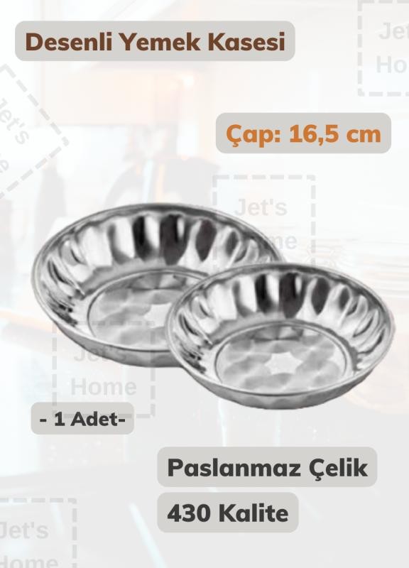 Desenli Yemek Kasesi Paslanmaz Çelik 16,5 cm