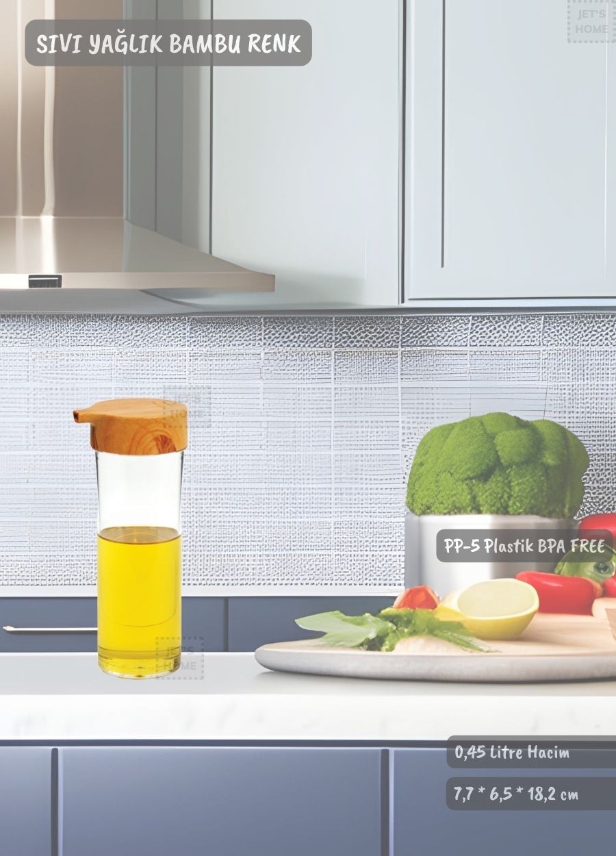 Bambu Renk Sıvı Yağdanlık Plastik Yağ Şişesi Dokunmatik Yağlık 0,45 Litre BPA FREE