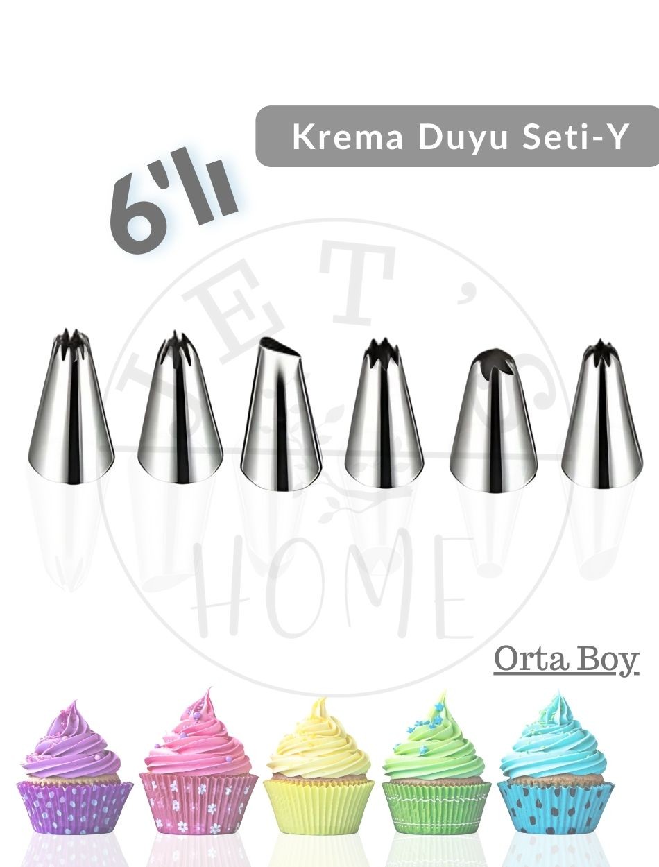 6'lı Krema Duyu Seti Orta Boy Pasta Dolgu Kreması Paslanmaz Şanti Duyu Çelik Set-Y