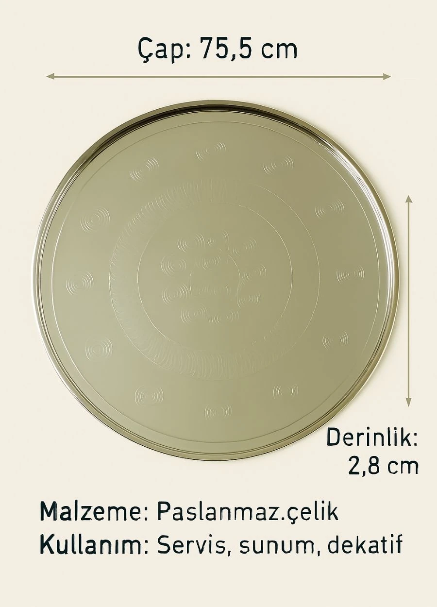75,5 cm Paslanmaz Çelik Yer Sofrası Yemek Sunum Çay Kahve Servis Tepsisi Sini No:80
