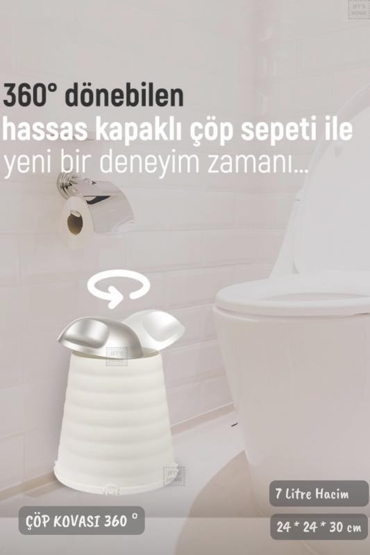 Çöp Kovası Bas-Çek Kapaklı Çöp Kutusu Banyo Çöp Kovası Beyaz 7 Litre