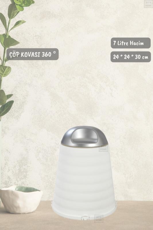 Çöp Kovası Bas-Çek Kapaklı Çöp Kutusu Banyo Çöp Kovası Beyaz 7 Litre