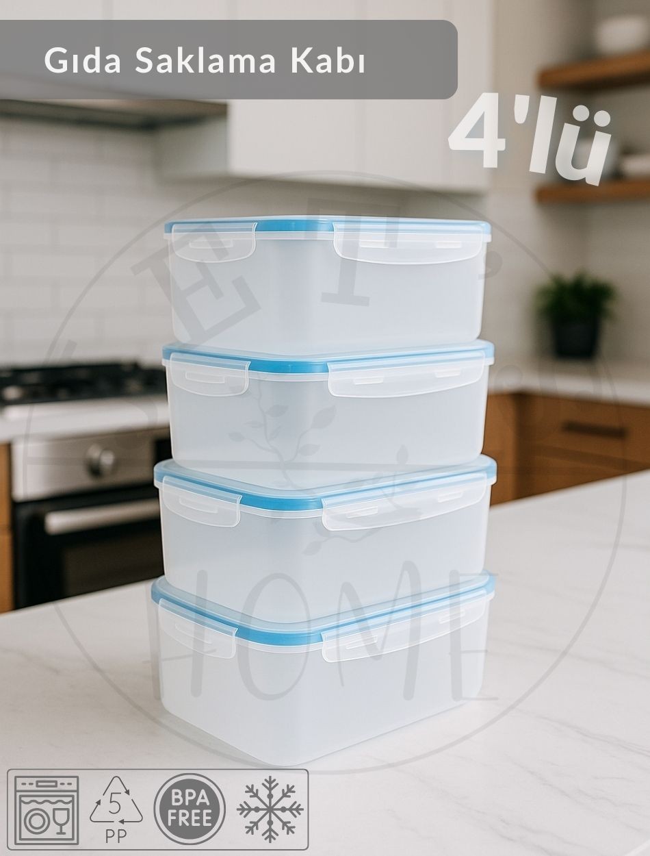 4'lü Vakumlu Saklama Kabı Seti Hava Almaz BPA Free Kilitlenebilir Gıda Erzak Kabı 3.25 L