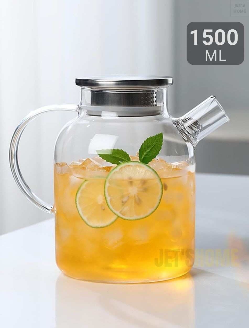 Cam Demlik Isıya Dayanıklı Demlik Çelik Vakumlu Kapak 1500 ml