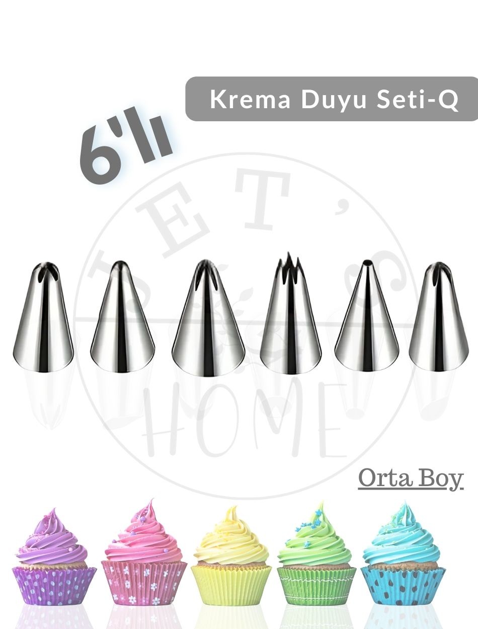 6'lı Krema Duyu Seti Orta Boy Pasta Dolgu Kreması Paslanmaz Şanti Duyu Çelik Set-Q