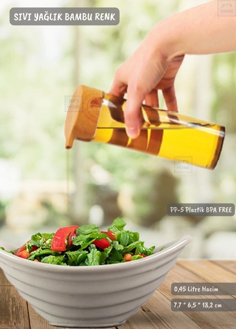 Bambu Renk Sıvı Yağdanlık Plastik Yağ Şişesi Dokunmatik Yağlık 0,45 Litre BPA FREE