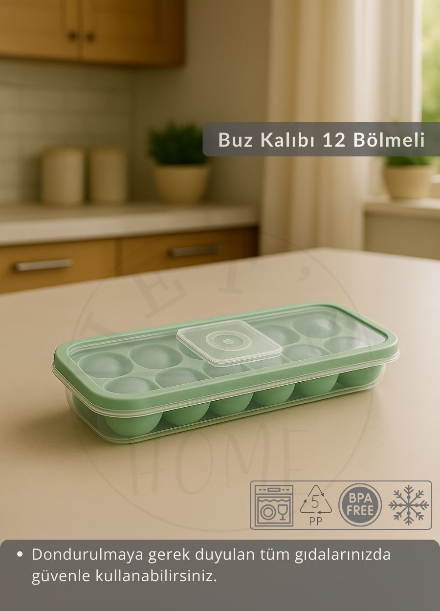 12 Bölmeli Buz Kalıbı Esnek Silikon Buz Küpü BPA FREE Yuvarlak Bas Parmak Buzluk Çapı 3,5 cm Yeşil
